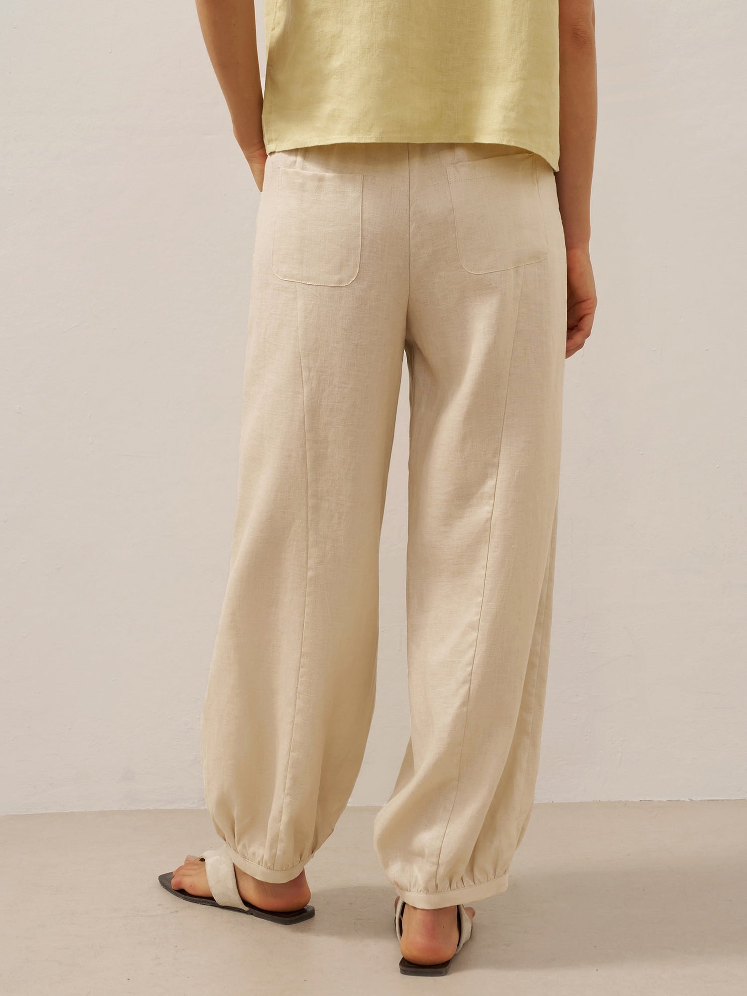 100% Linen Broad Elastic Waistband Pants TALIA - Glamourous Grace