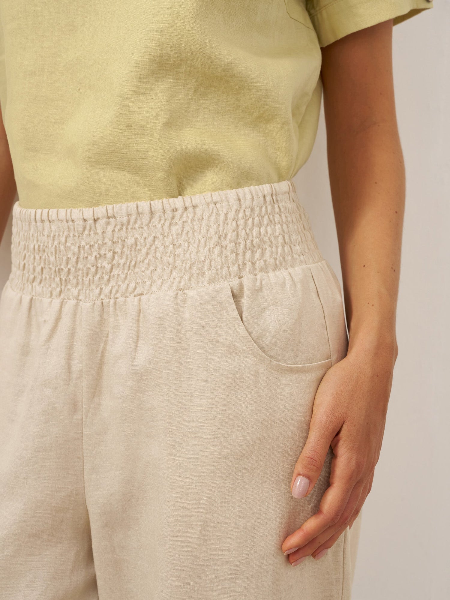 100% Linen Broad Elastic Waistband Pants TALIA - Glamourous Grace