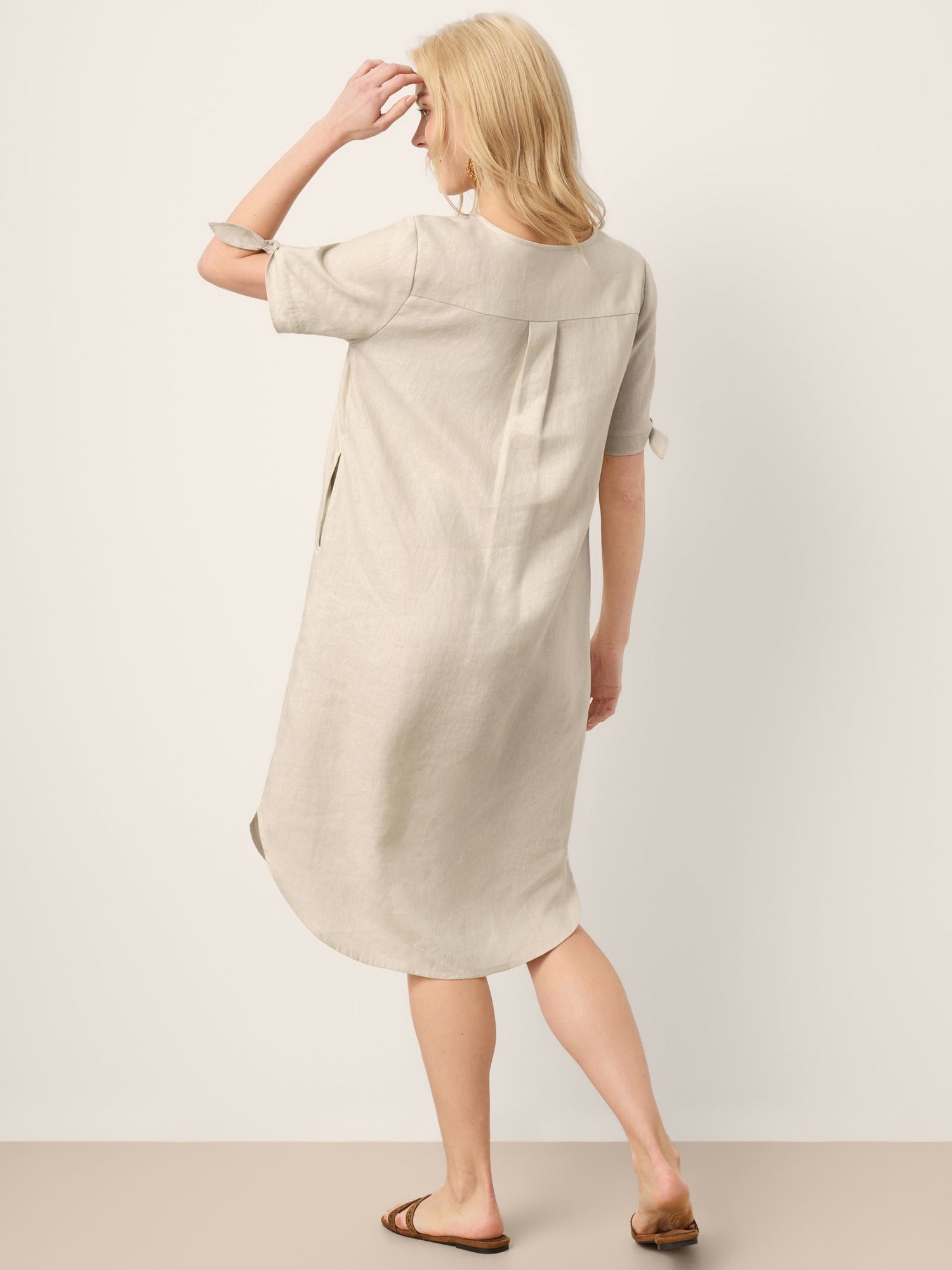 100% Linen Button-Front Tie Cuff V-Neck Shirt Dress HONORIA - Glamourous Grace