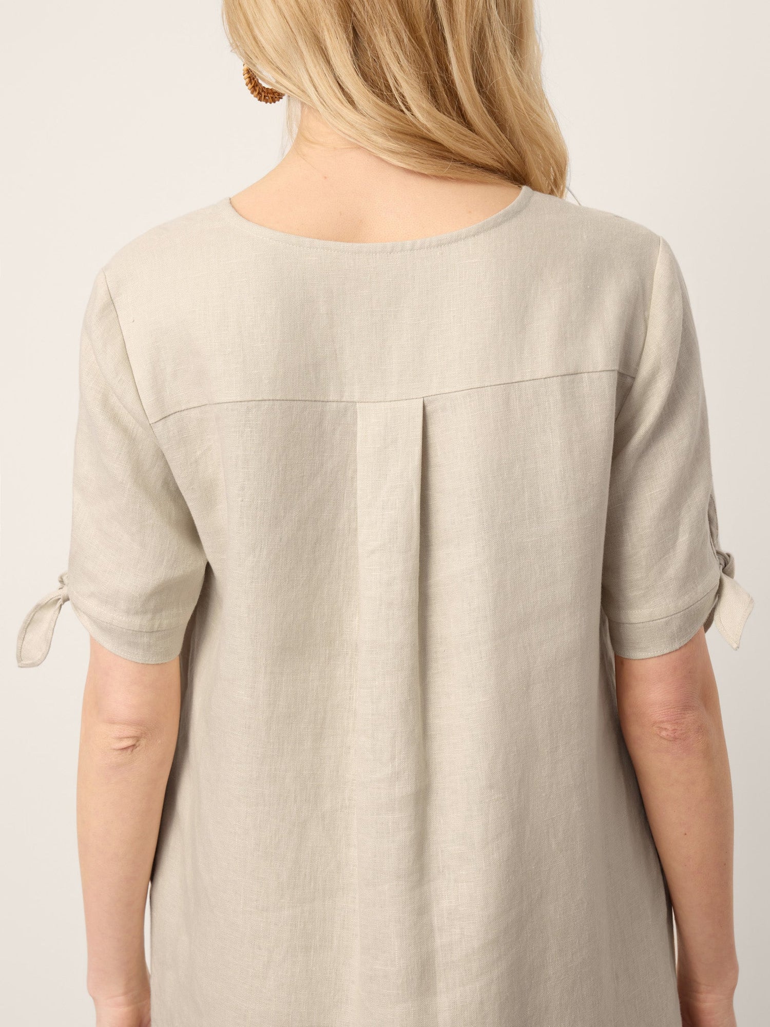 100% Linen Button-Front Tie Cuff V-Neck Shirt Dress HONORIA - Glamourous Grace