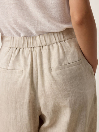 LINTICO 100% linen buttoned slit-hem pants in stone oat color, stylish and comfortable bottoms with a relaxed fit and slit details.