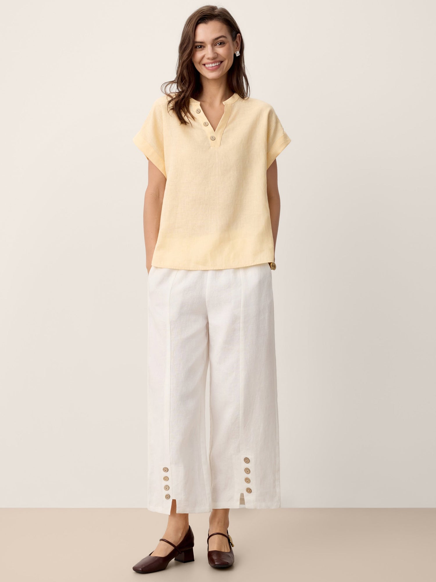 100% Linen Buttoned Split-Hem Pants ALINA - Glamourous Grace