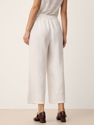 LINTICO Alina 100% linen buttoned split-hem pants in optic white, stylish and lightweight for casual wear.