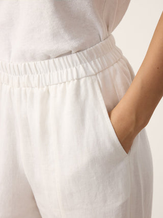 Optic white 100% linen buttoned split-hem pants by LINTICO, stylish and breathable bottoms for casual wear.