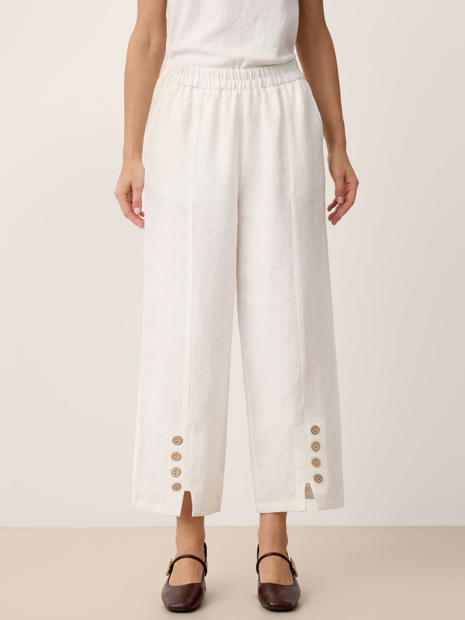 100% Linen Buttoned Split-Hem Pants ALINA - Glamourous Grace