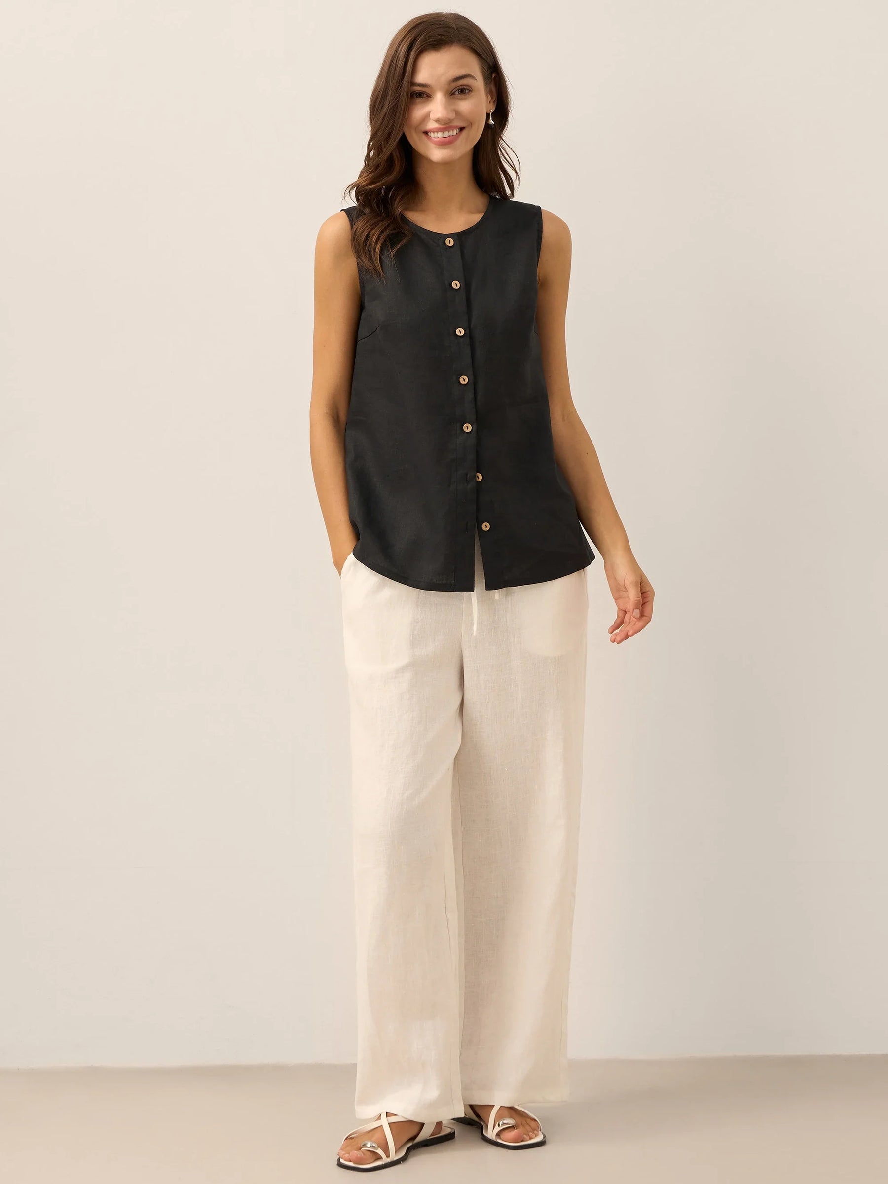 100% Linen Buttons Down Tank Top ERIN - Glamourous Grace