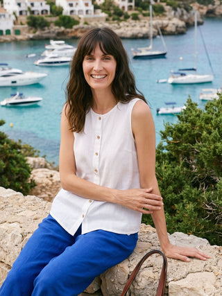100% Linen Buttons Down Tank Top ERIN - Glamourous Grace
