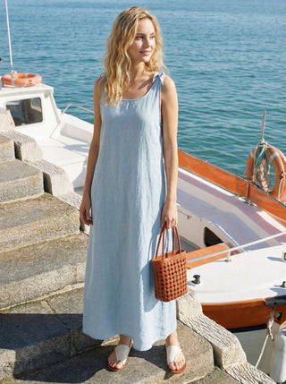 LINTICO 100% linen camisole maxi dress with adjustable straps, lightweight and flowy for casual summer wear.