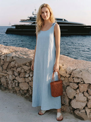 LINTICO 100% linen camisole maxi dress with adjustable straps, flowing silhouette, and lightweight fabric for a stylish, breathable look.
