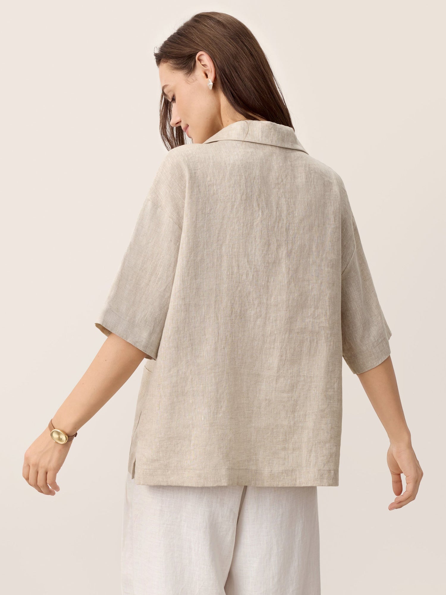 100% Linen Camp-Collar Patch-Pocket Top BRENNA - Glamourous Grace