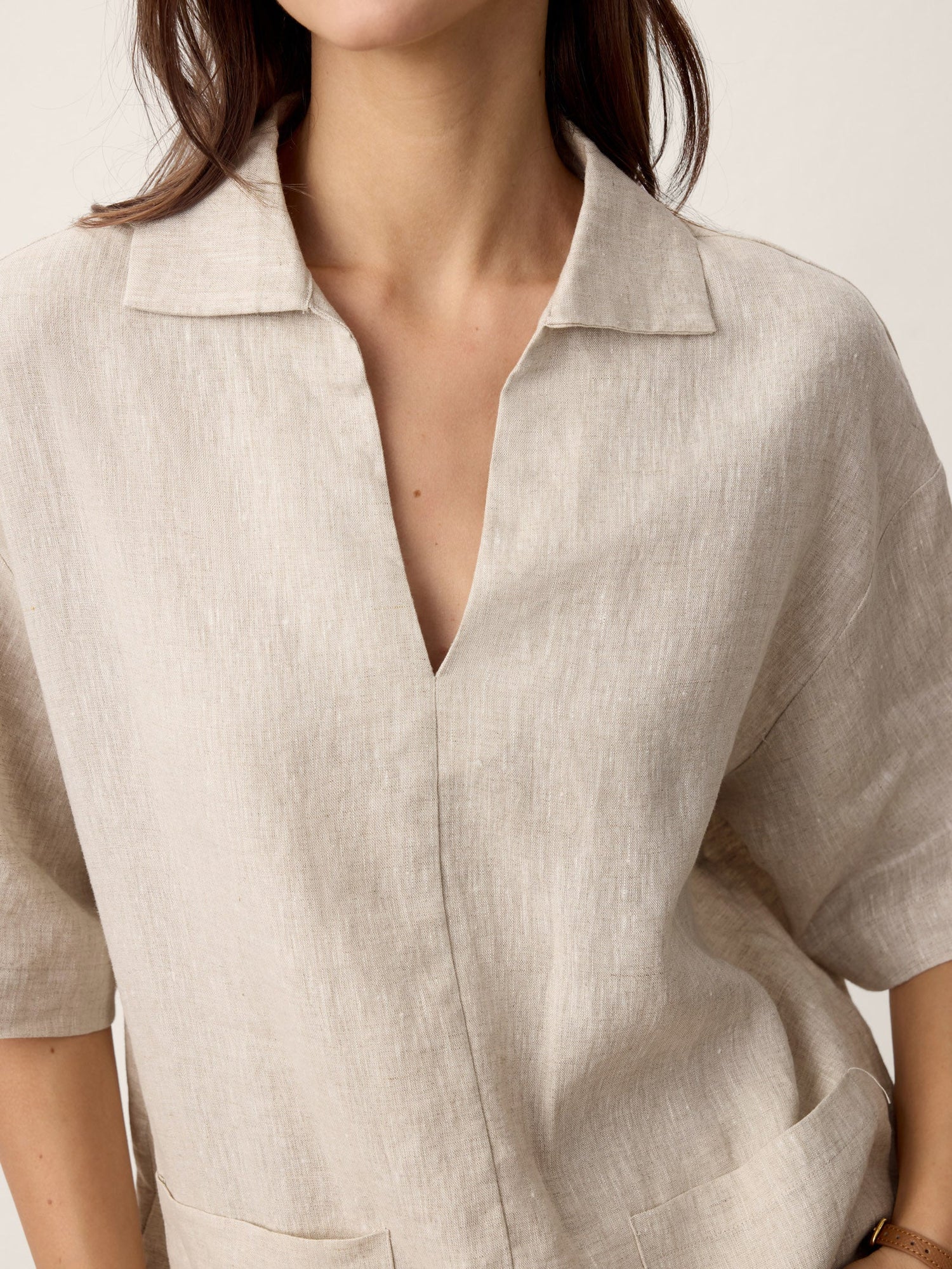 100% Linen Camp-Collar Patch-Pocket Top BRENNA - Glamourous Grace