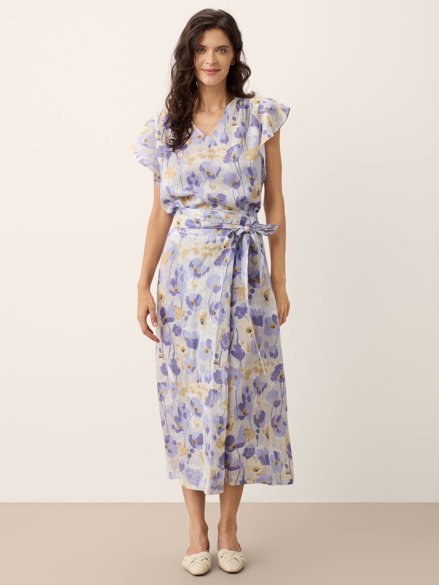 100% Linen Adjustable Wrap-Tie Carnation Print Skirt FRANCESCA - Glamourous Grace