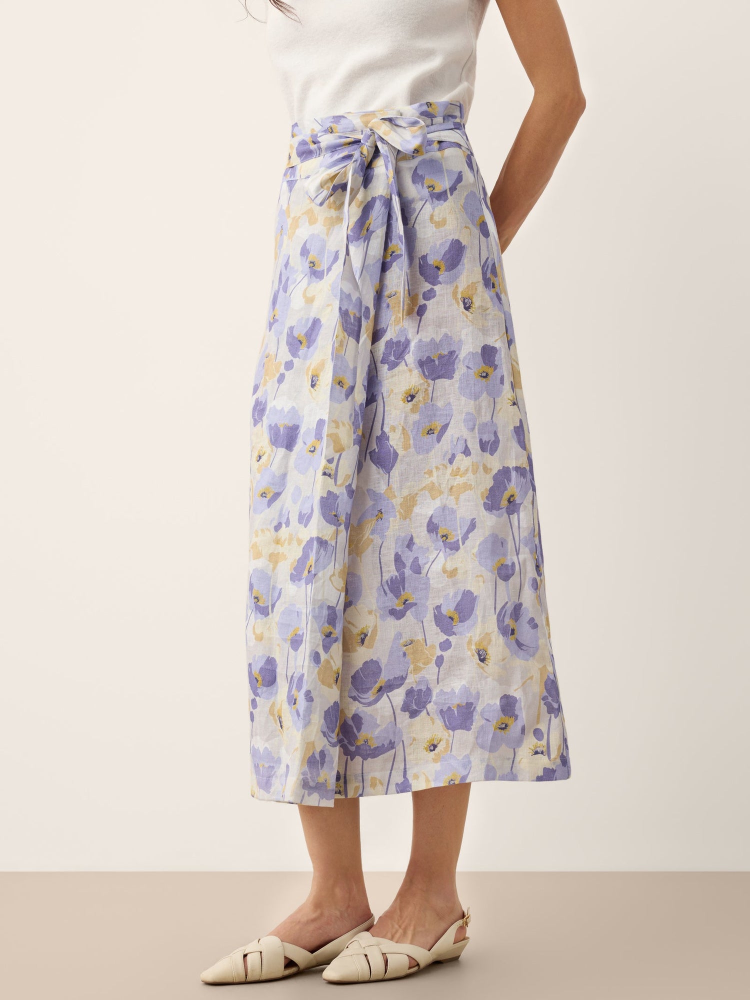 100% Linen Adjustable Wrap-Tie Carnation Print Skirt FRANCESCA - Glamourous Grace