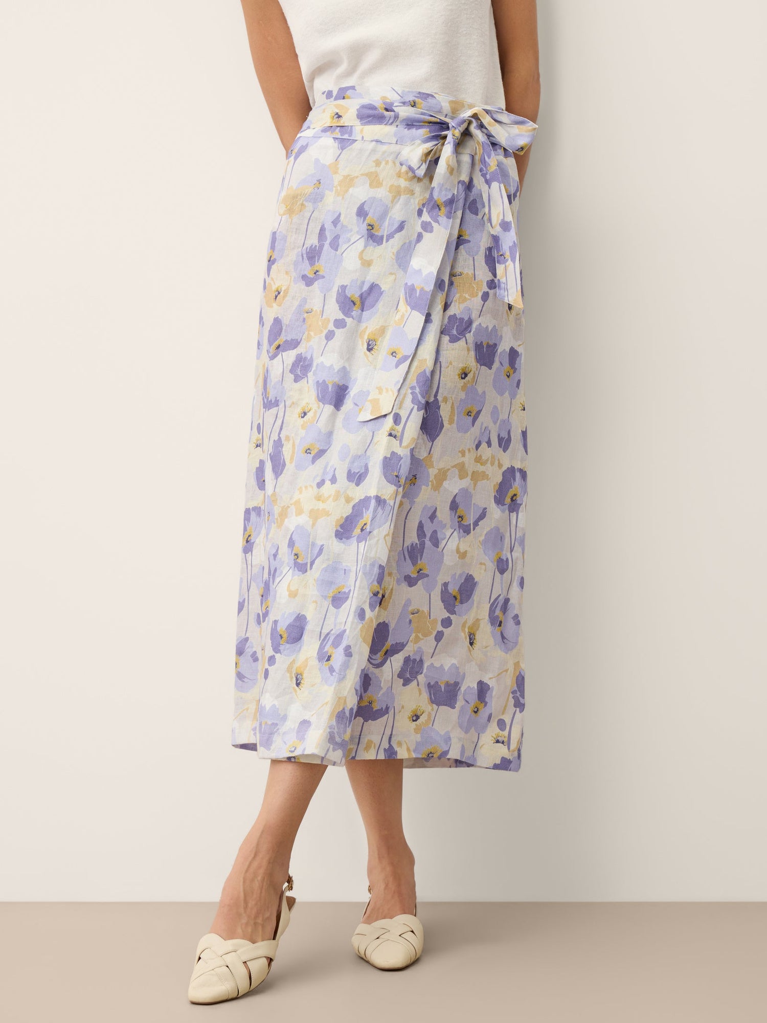 100% Linen Adjustable Wrap-Tie Carnation Print Skirt FRANCESCA - Glamourous Grace