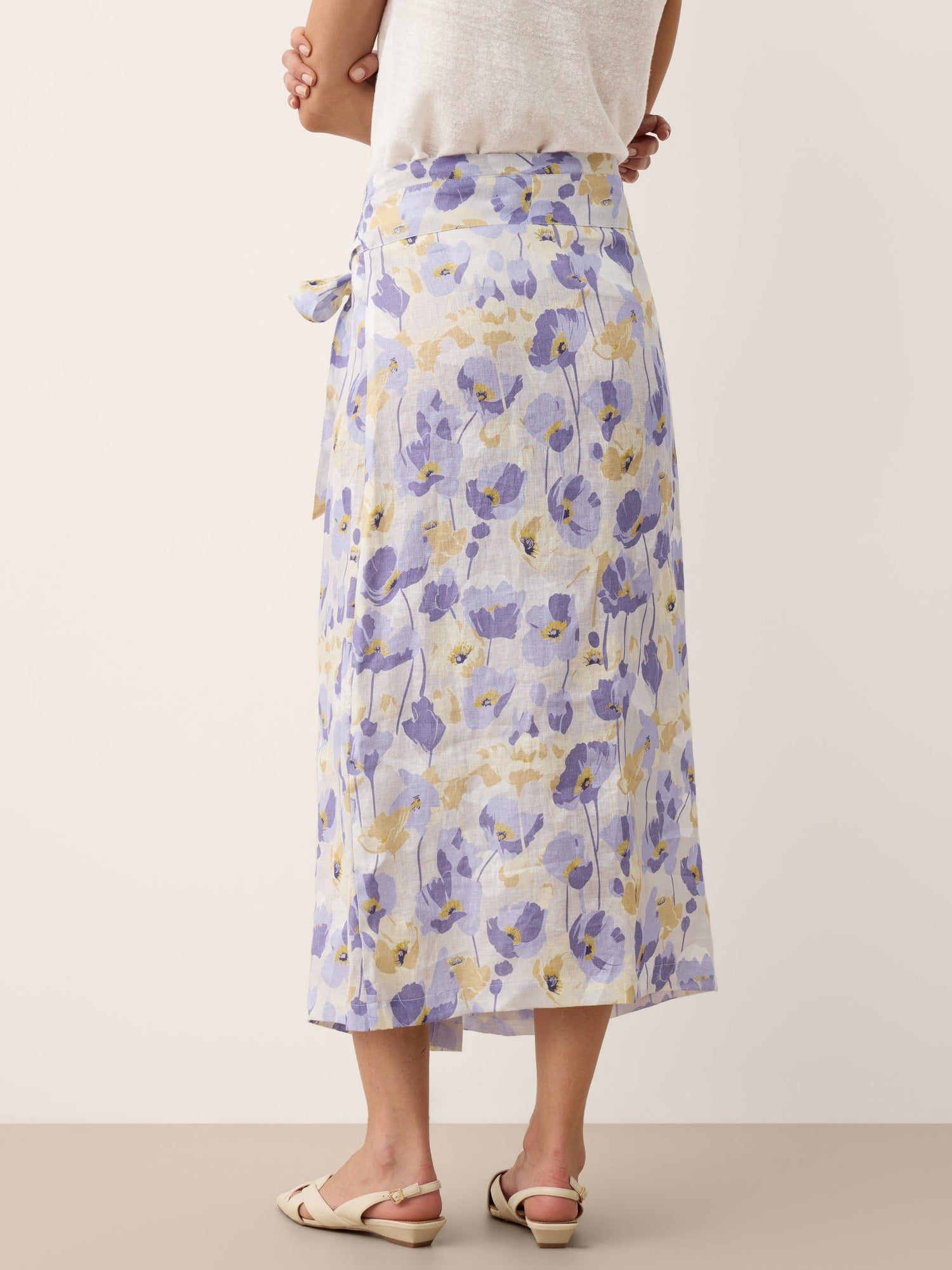 100% Linen Adjustable Wrap-Tie Carnation Print Skirt FRANCESCA - Glamourous Grace