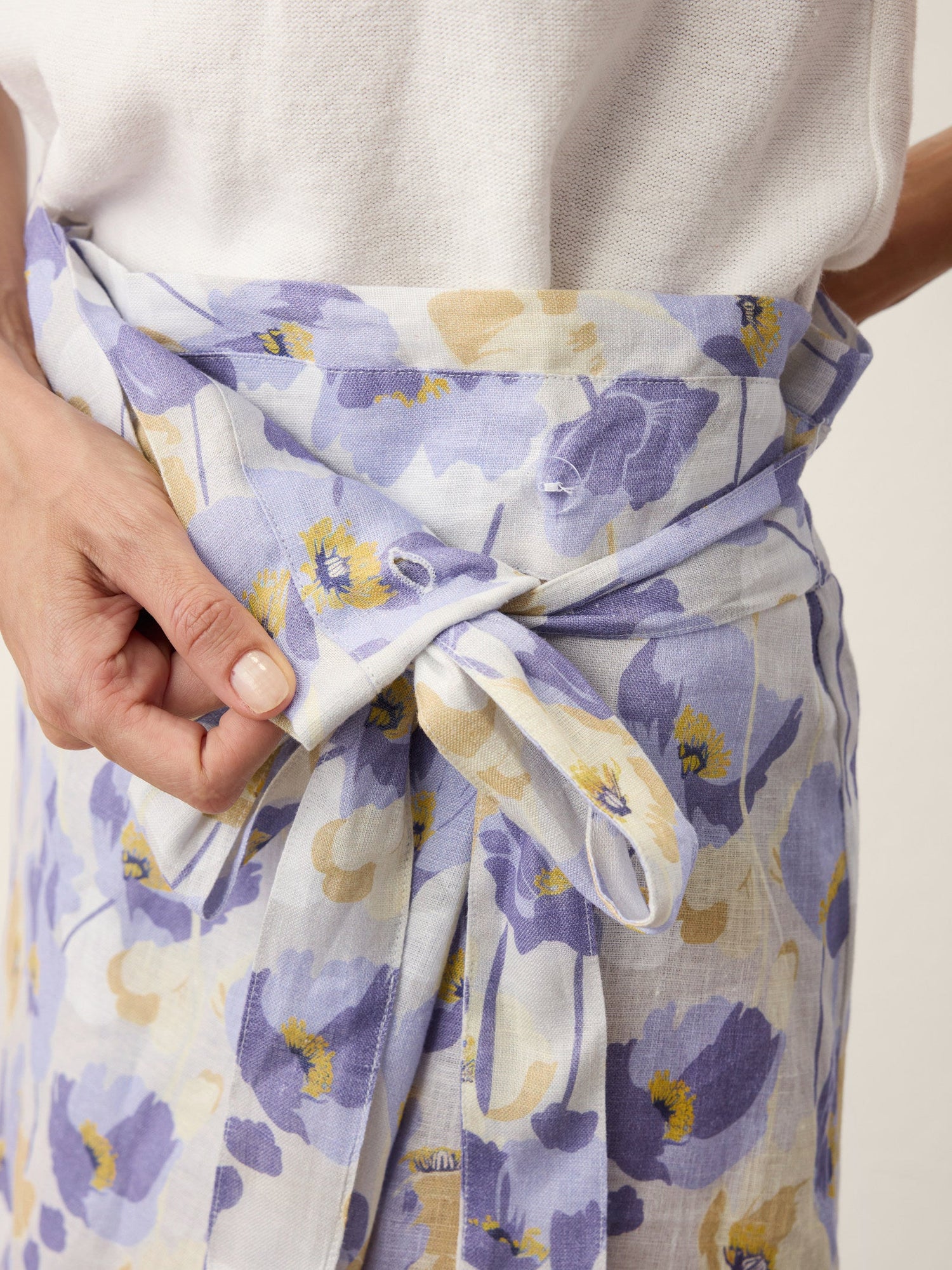 100% Linen Adjustable Wrap-Tie Carnation Print Skirt FRANCESCA - Glamourous Grace