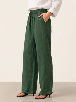 LINTICO 100% linen Classic Pants LYON in evergreen color, stylish and comfortable bottoms featuring a tailored fit.
