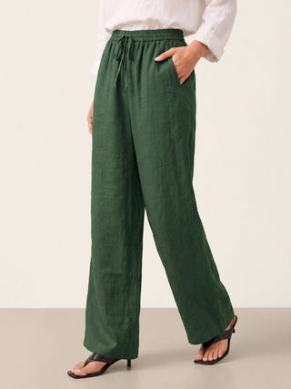 LINTICO 100% linen classic pants LYON in evergreen, featuring relaxed fit and tailored design for comfortable stylish bottoms.