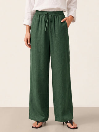 LINTICO 100% linen classic green pants with a relaxed fit, designed for comfort and style.