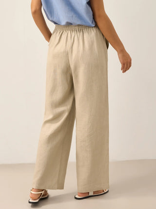Khaki linen classic pants by LINTICO, stylish 100% linen bottoms with a tailored fit and relaxed design.