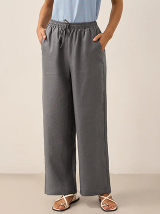 LINTICO 100% linen classic pants in neutral grey, stylish and comfortable linen bottoms with a relaxed fit.