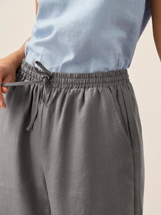LINTICO 100% linen classic pants in neutral grey, stylish and comfortable bottoms with a relaxed fit for everyday wear.