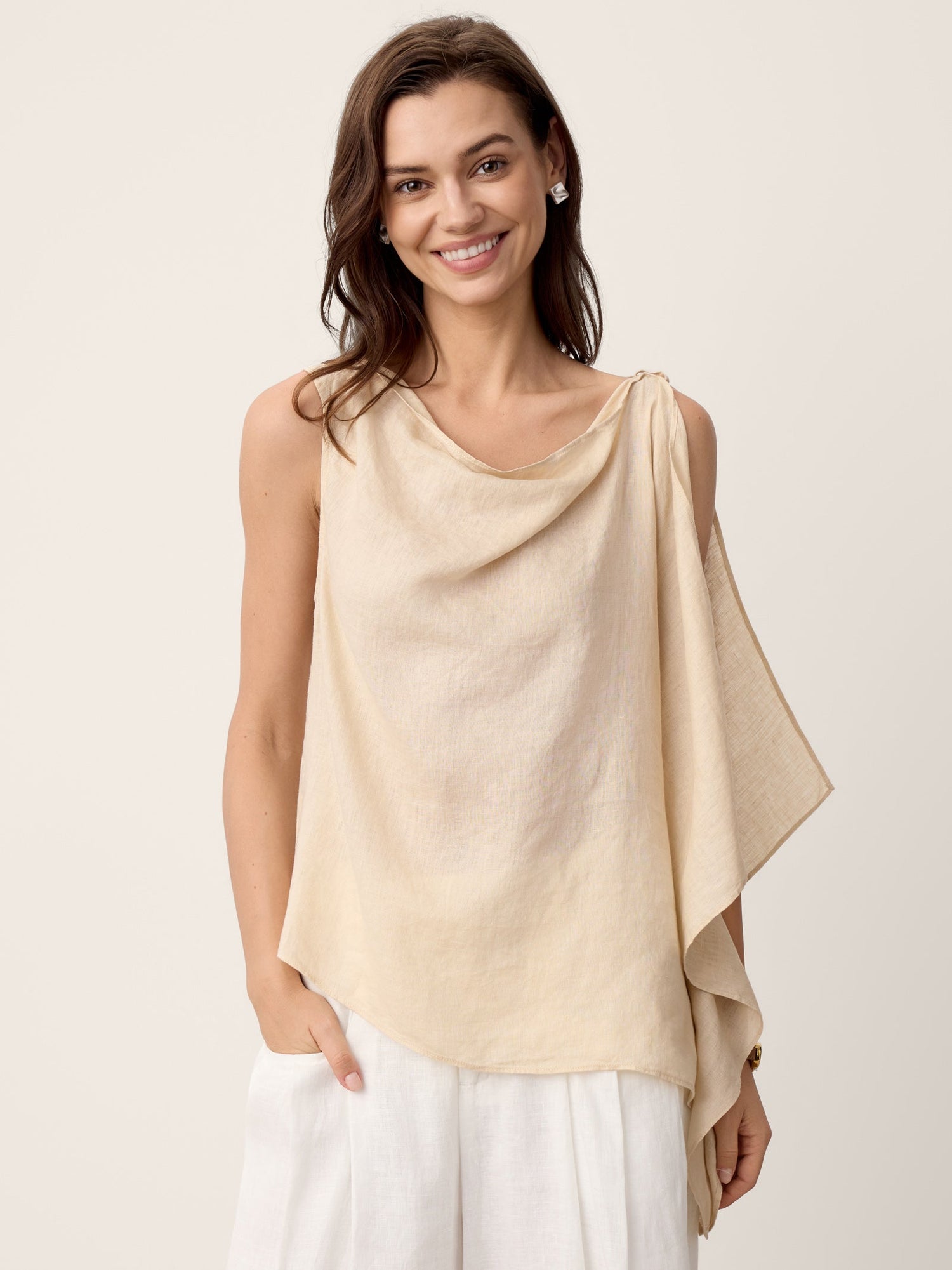 100% Linen Cowl-Neck Asymmetric Top LEVINA - Glamourous Grace