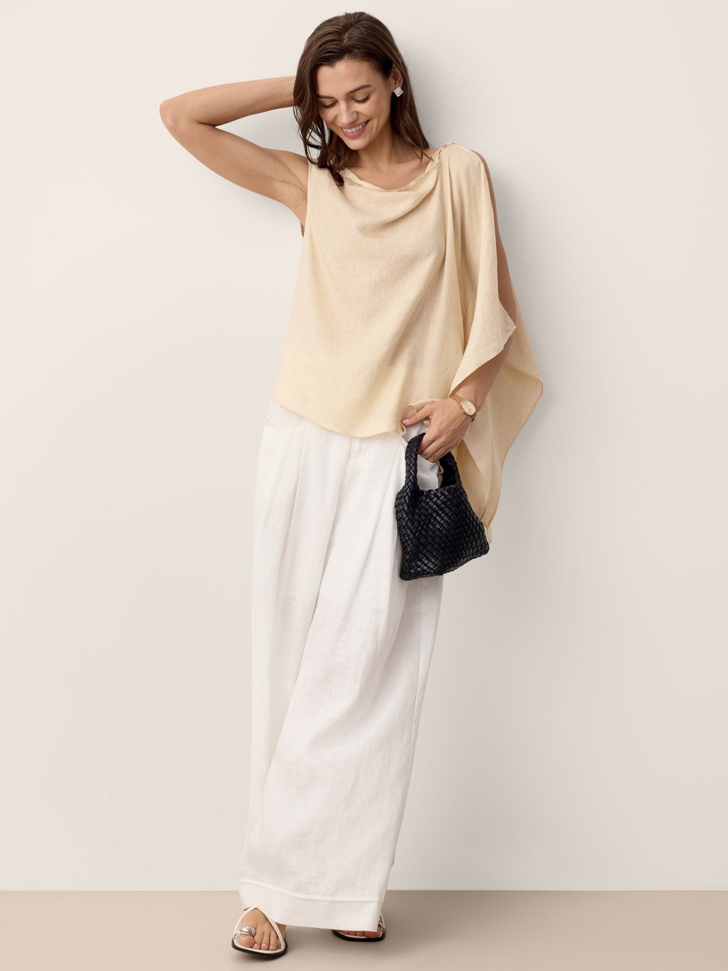 100% Linen Cowl-Neck Asymmetric Top LEVINA - Glamourous Grace