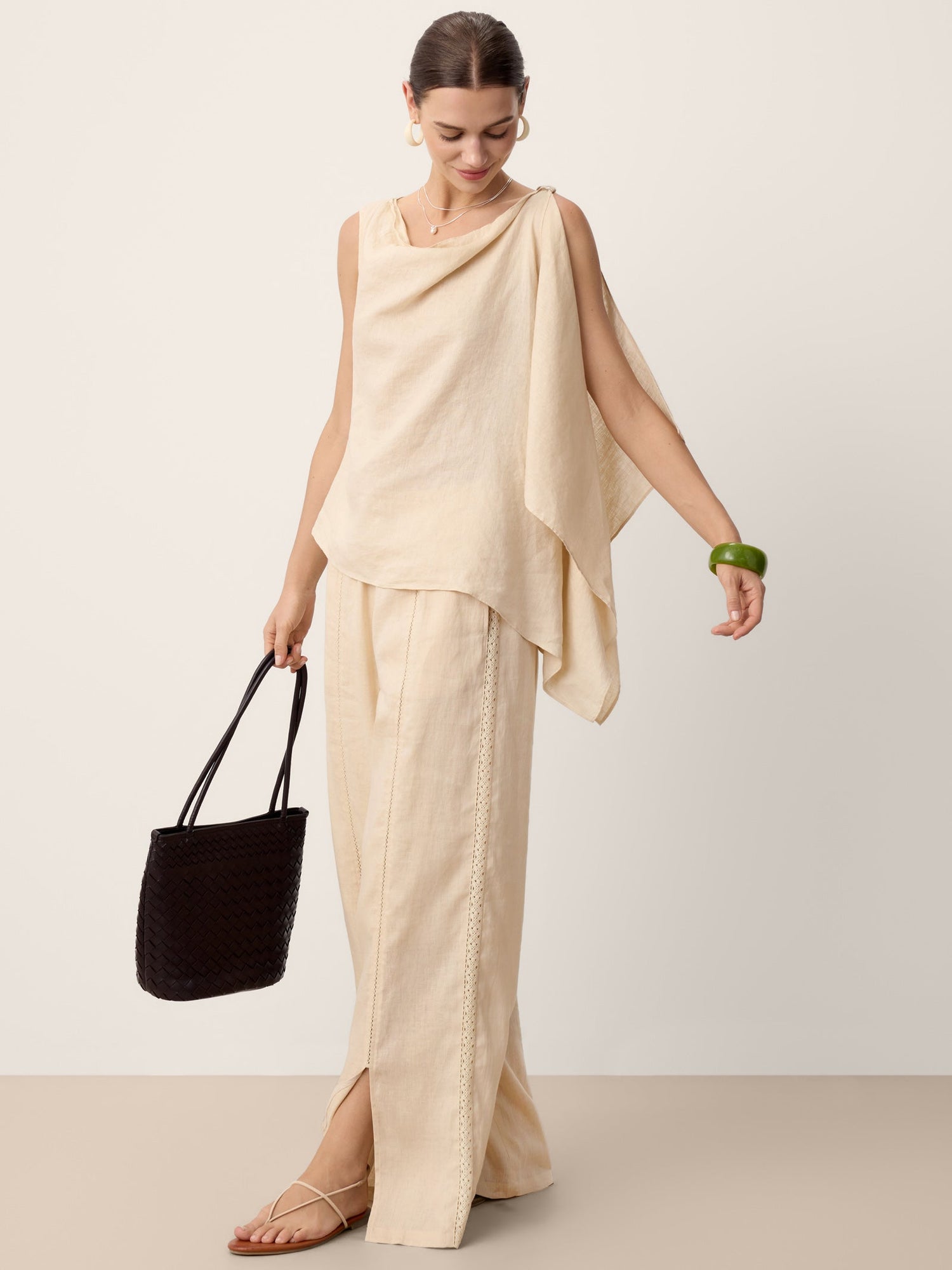 100% Linen Cowl-Neck Asymmetric Top LEVINA - Glamourous Grace