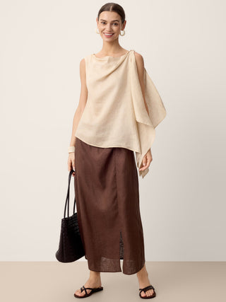 100% Linen Cowl-Neck Asymmetric Top LEVINA - Glamourous Grace