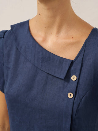 100% Linen Crescent Collar Flutter Sleeve Midi Dress FIONA - Glamourous Grace