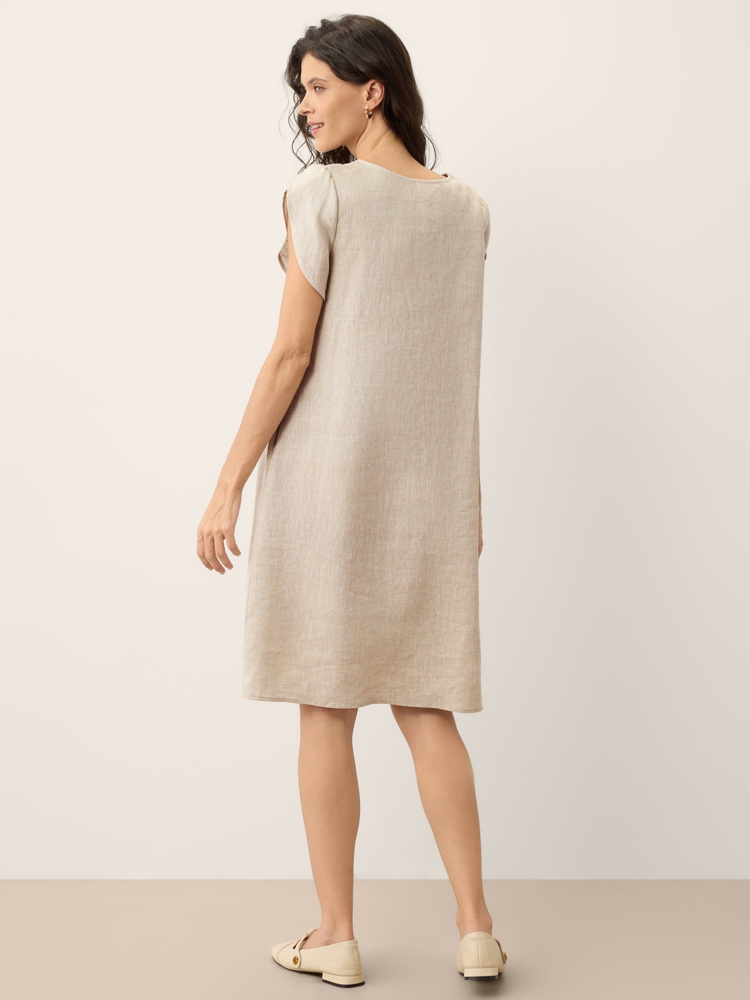 100% Linen Crescent Collar Ruffle Sleeve Mini Dress THERESA - Glamourous Grace