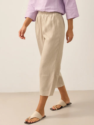 LINTICO 100% linen crop pants RORY in taupe color, stylish women's bottoms with a relaxed fit and cropped length.