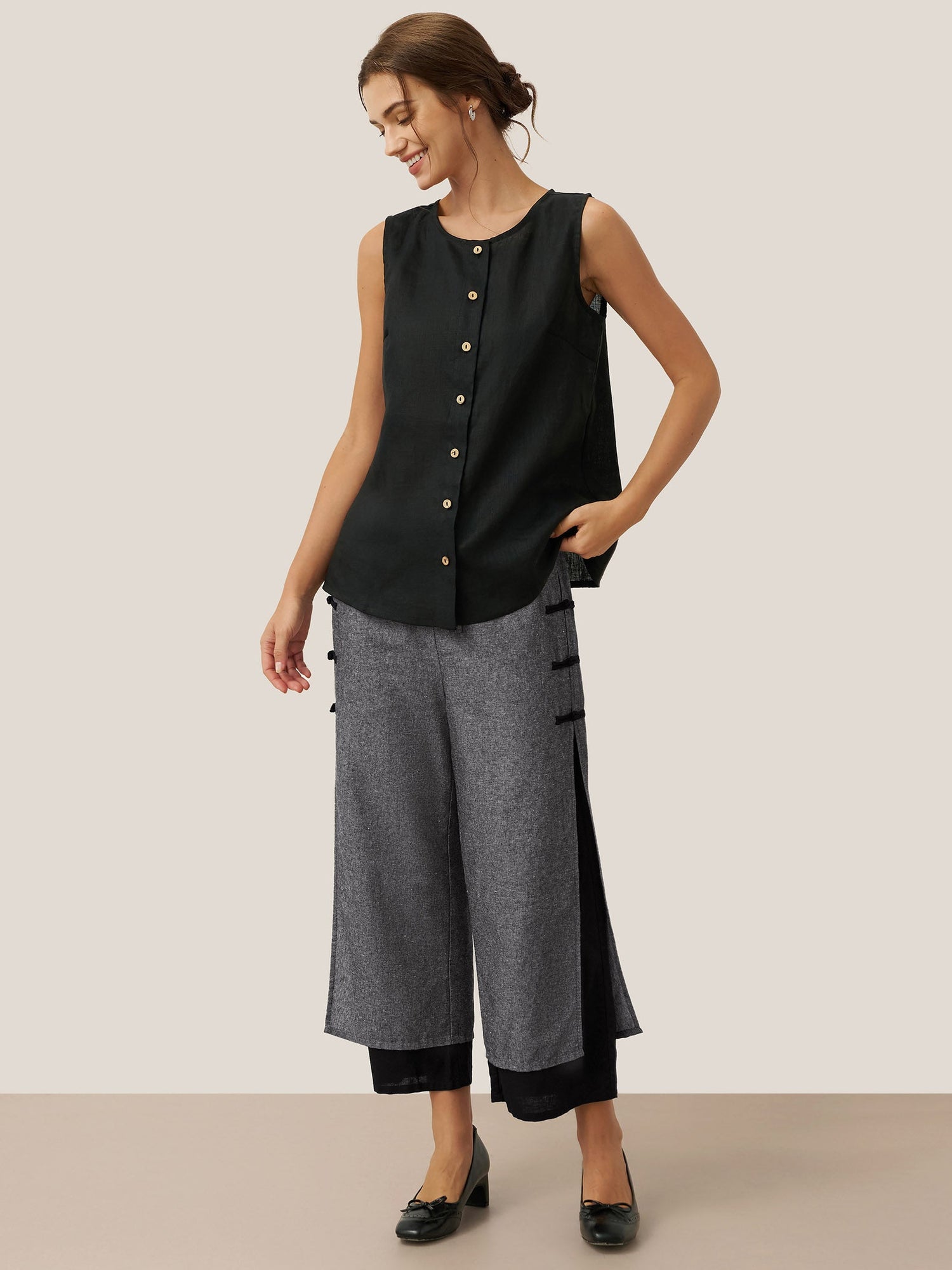 Linen Double Layer Handmade Capri Pants STELLA - Glamourous Grace