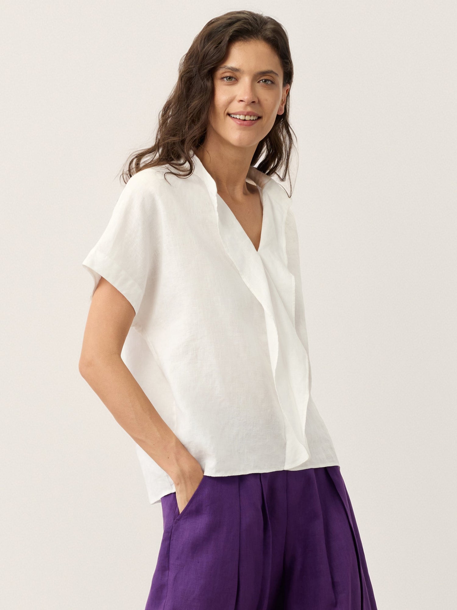 100% Linen Double Ruffle Soft Collar Top VERONICA - Glamourous Grace