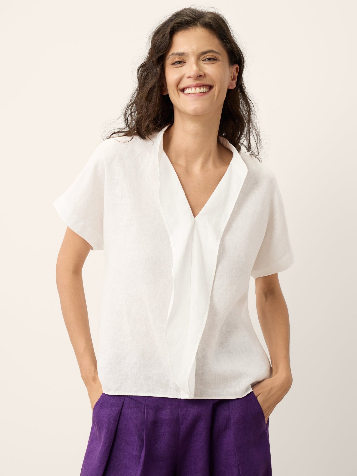 100% Linen Double Ruffle Soft Collar Top VERONICA - Glamourous Grace