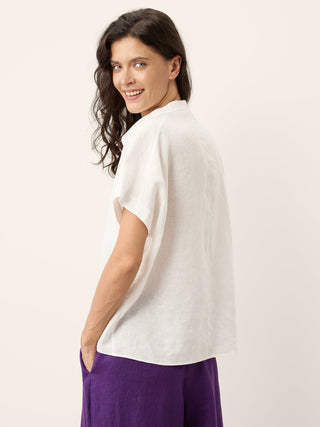 100% Linen Double Ruffle Soft Collar Top VERONICA