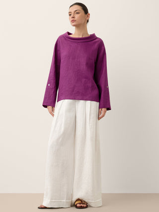 100% Linen Draped Neck Top HOLLIS - Glamourous Grace