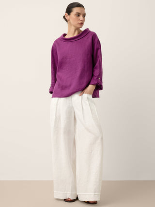 100% Linen Draped Neck Top HOLLIS - Glamourous Grace
