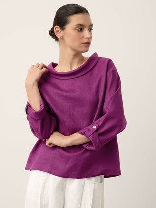 100% Linen Draped Neck Top HOLLIS - Glamourous Grace