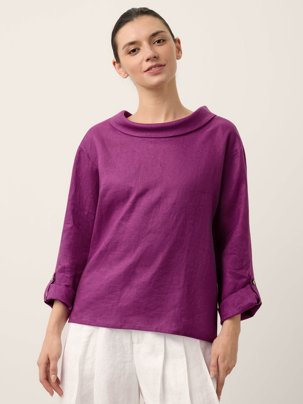 100% Linen Draped Neck Top HOLLIS - Glamourous Grace