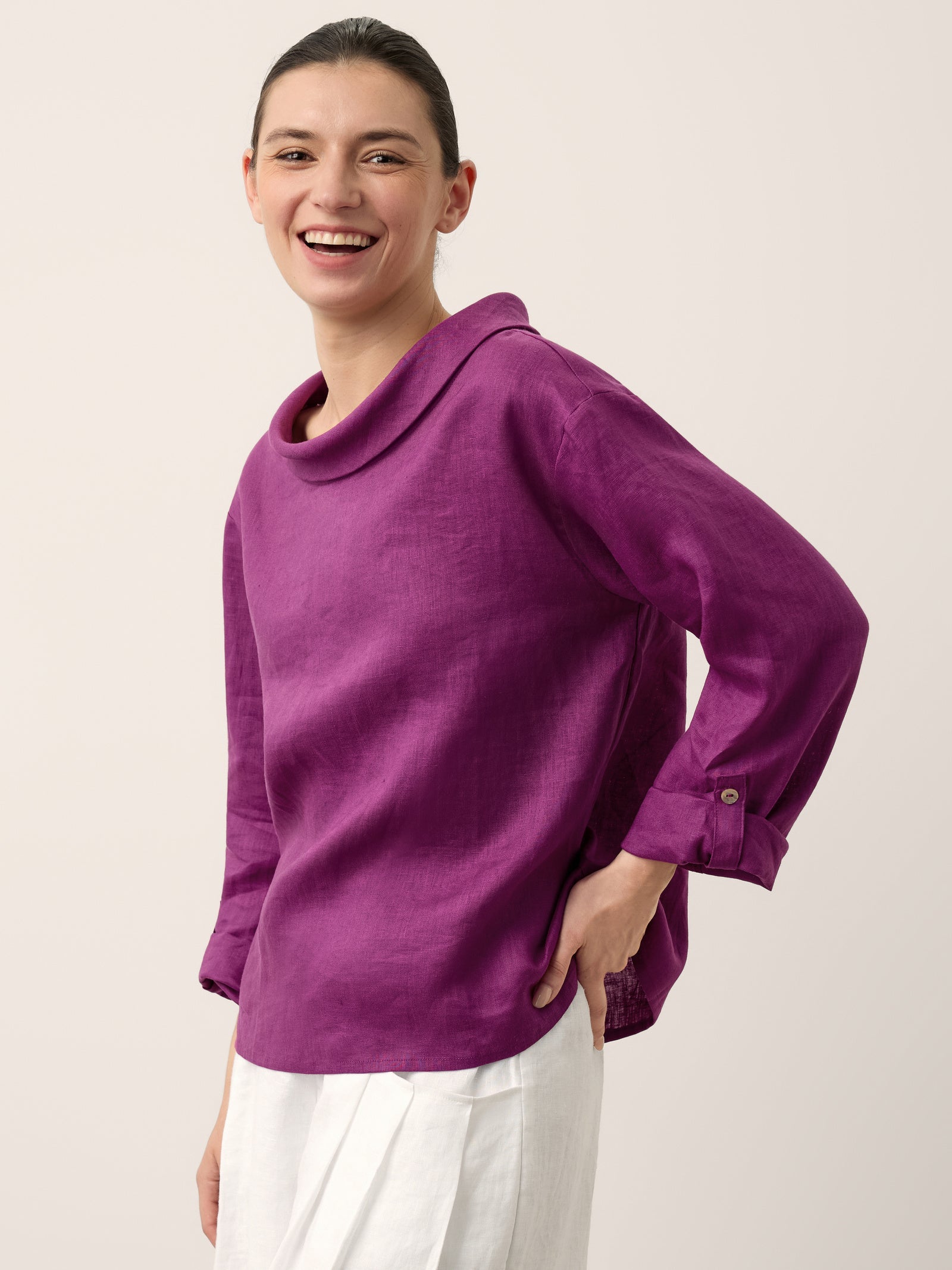 100% Linen Draped Neck Top HOLLIS - Glamourous Grace