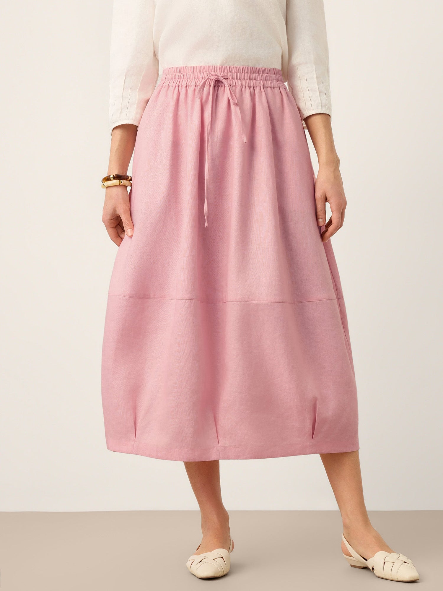 100% Linen Drawstring Lantern Maxi Skirt with Pockets ROXANNE - Glamourous Grace