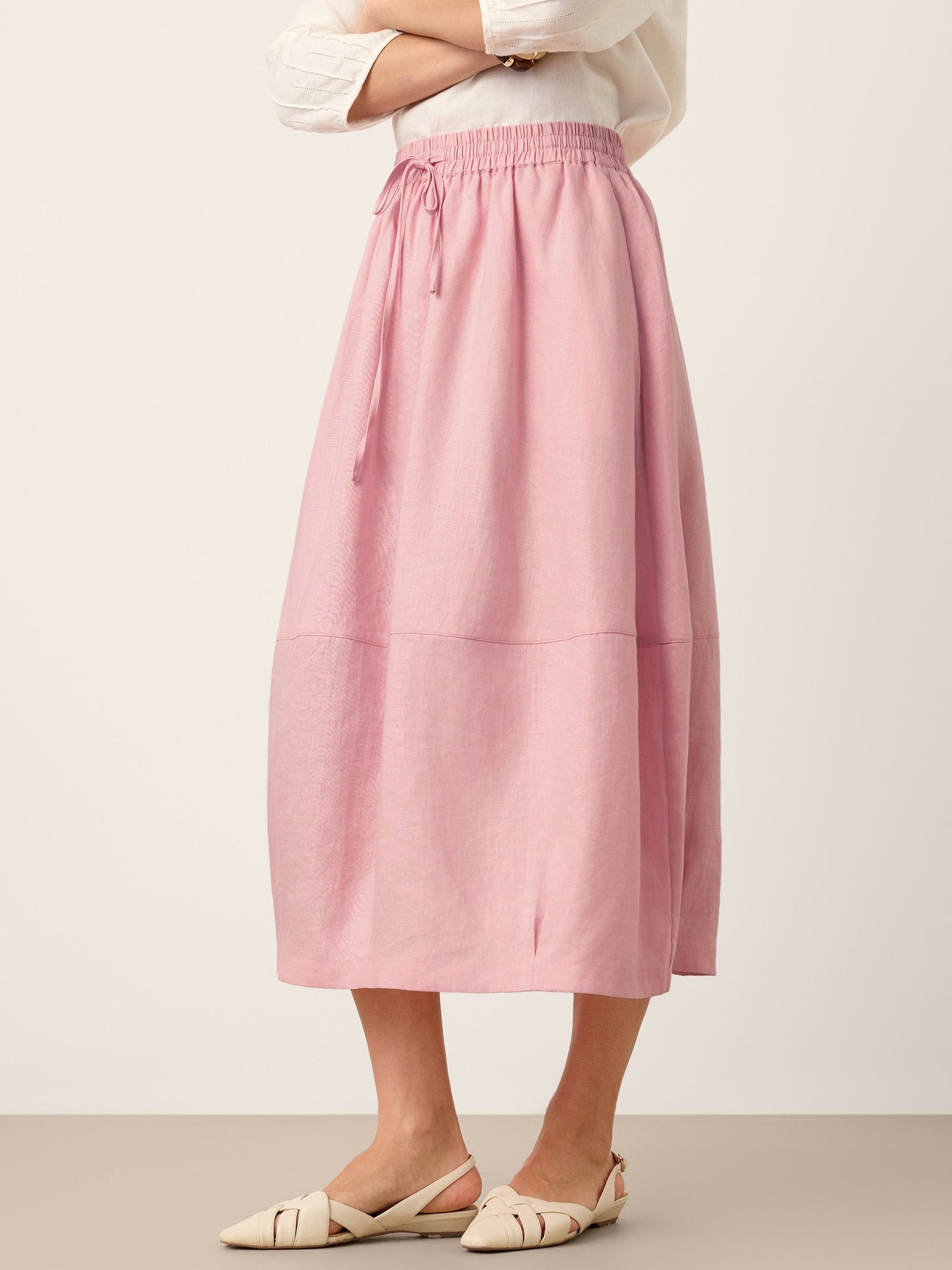 100% Linen Drawstring Lantern Maxi Skirt with Pockets ROXANNE - Glamourous Grace