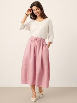 100% Linen Drawstring Lantern Maxi Skirt with Pockets ROXANNE