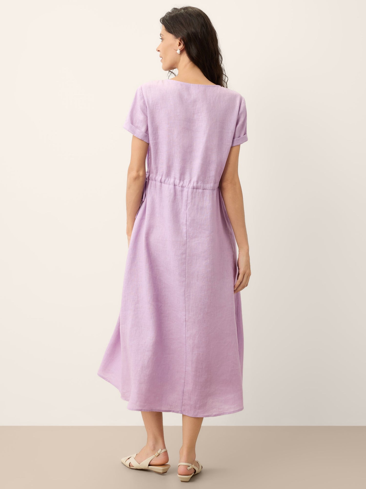 100% Linen Drawstring Waist Button Detail Maxi Dress SENNA - Glamourous Grace