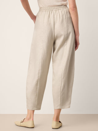 100% Linen Drawstring Waist Tapered Cropped Pants LANEY
