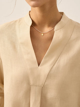 LINTICO Joanna butter yellow 100% linen dress shirt, lightweight blouse with classic collar and button front, casual and breathable.