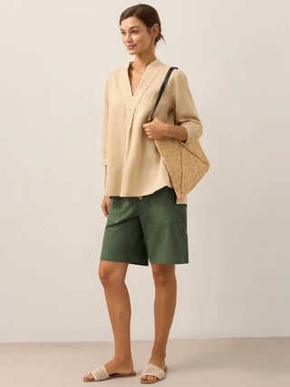 LINTICO Joanna butter yellow 100% linen dress shirt, long-sleeve blouse with classic collar and button front, casual elegant top