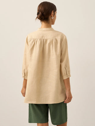 LINTICO Joanna butter yellow 100% linen dress shirt, lightweight blouse with a relaxed fit and classic collar.